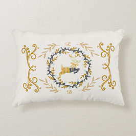 Christmastime Deer with Wreath Yellow Cream Accent Kussen