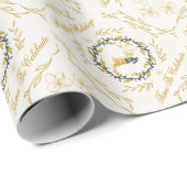 Christmastime Deer with Wreath Yellow Cream Cadeaupapier (Rol Hoek)