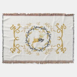 Christmastime Deer with Wreath Yellow Cream Deken