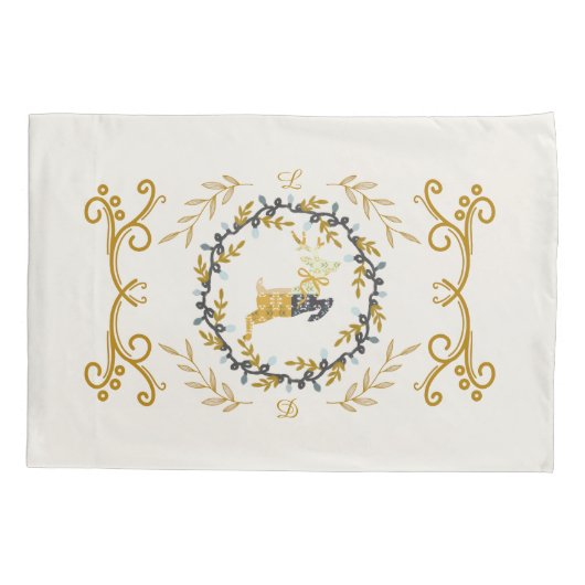 Christmastime Deer with Wreath Yellow Cream Kussensloop (Achterkant)