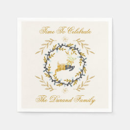 Christmastime Deer with Wreath Yellow Cream Servet