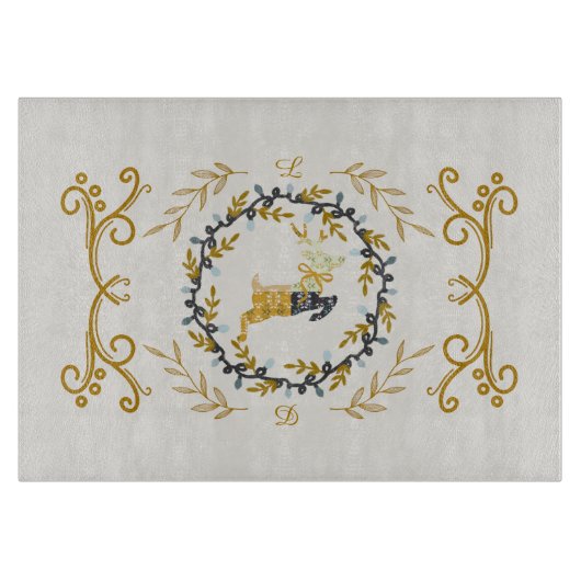 Christmastime Deer with Wreath Yellow Cream Snijplank (Voorkant)