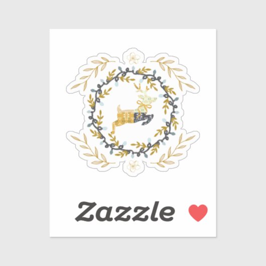 Christmastime Deer with Wreath Yellow Cream Vinyl Sticker (Vel)