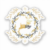 Christmastime Deer with Wreath Yellow Cream Vinyl Sticker (Voorkant)