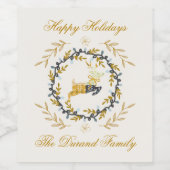 Christmastime Deer with Wreath Yellow Cream Wijn Etiket (Enkel label)