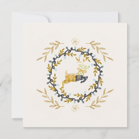 Christmastime Deer Yellow Cream Flat Card (Voorkant)