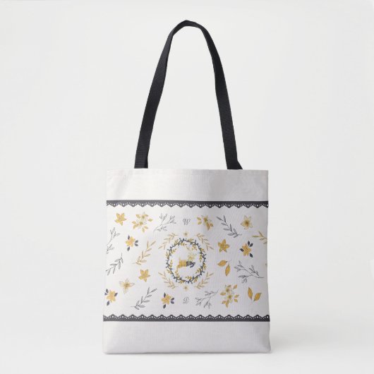 Christmastime Deer Yellow Cream Floral Blue Tote Bag (Voorkant)