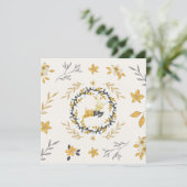 Christmastime Deer Yellow Cream Floral Flat Card (Staand voorkant)