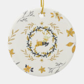 Christmastime Deer Yellow Cream Floral Keramisch Ornament (Voorkant)