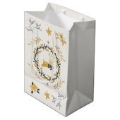 Christmastime Deer Yellow Cream Floral Medium Cadeauzakje (Voorkant Gekanteld)