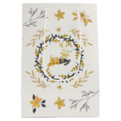Christmastime Deer Yellow Cream Floral Medium Cadeauzakje (Achterkant)