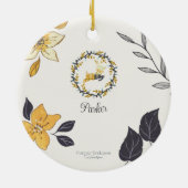Christmastime Deer Yellow Cream Floral Photo Keramisch Ornament (Achterkant)