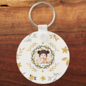 Christmastime Deer Yellow Cream Floral Photo Sleutelhanger (Voorkant)