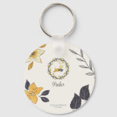 Christmastime Deer Yellow Cream Floral Photo Sleutelhanger (Achterkant)