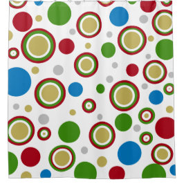 Christmastime Geometric Red Green Blue Silver Gold Douchegordijn