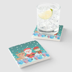 CHRISTMASTIME MET SANTA EN ZIJN VRIENDEN STENEN ONDERZETTER