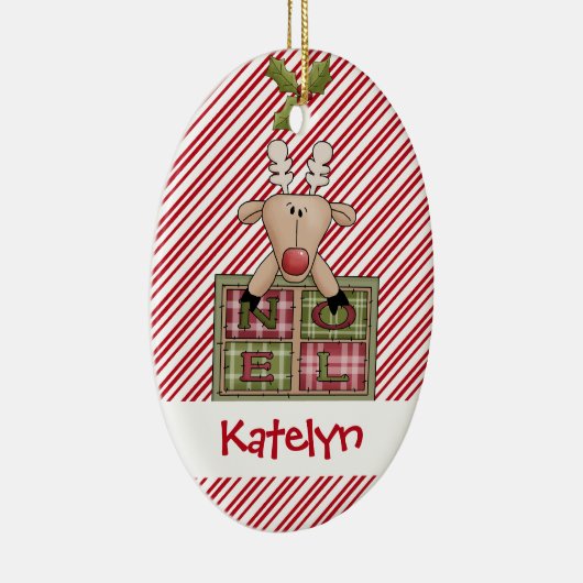 Christmastime Reindeer Noel Gift Keramisch Ornament (Rechts)