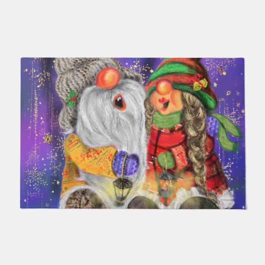 Christms Doormat Happy Couple Gnomen Singing Deurmat (Voorkant)