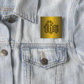 Christogram (IHS) Goud Vierkante Button 5,1 Cm (In situ)