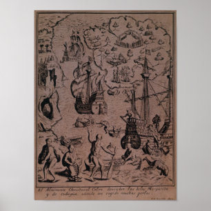 Christopher Colombus ontdekt de eilanden Poster