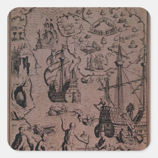 Christopher Colombus ontdekt de eilanden Vierkante Sticker (Voorkant)