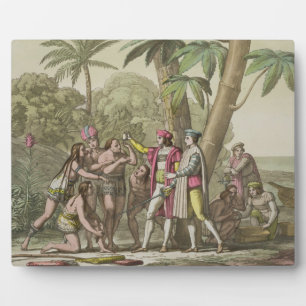 Christopher Columbus (1451-1506) met Native Ameri Fotoplaat