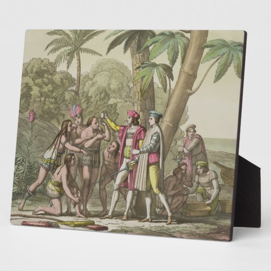 Christopher Columbus (1451-1506) met Native Ameri Fotoplaat (Zijkant)