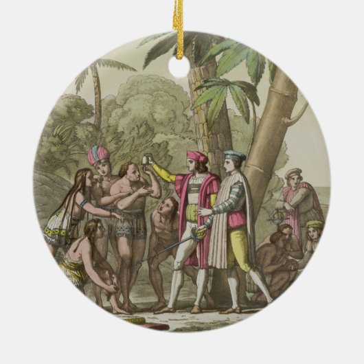 Christopher Columbus (1451-1506) met Native Ameri Keramisch Ornament (Achterkant)
