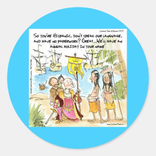 Christopher Columbus Emigreert Naar Amerika Grappi Ronde Sticker (Voorkant)
