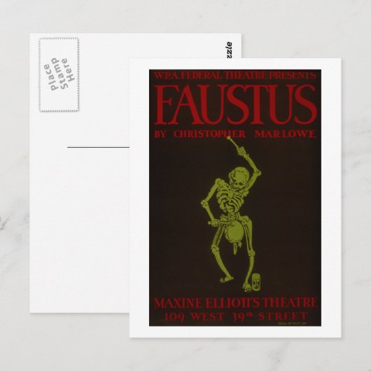 Christopher Marlowe Faustus Opera WPA Briefkaart (Voorkant / Achterkant)