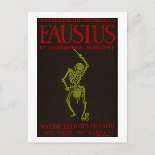 Christopher Marlowe Faustus Opera WPA Briefkaart (Voorkant)