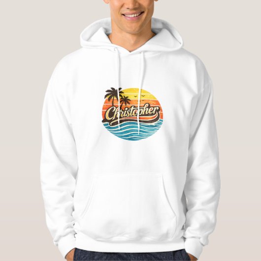 Christopher Retro Sunset Naamontwerp Hoodie (Voorkant)