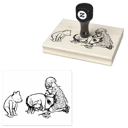 Christopher Robin die de staart van Eeyore vastmaa Rubberstempel (Gestempeld)