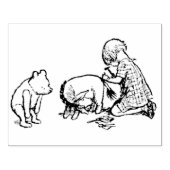 Christopher Robin die de staart van Eeyore vastmaa Rubberstempel (Afrduk)