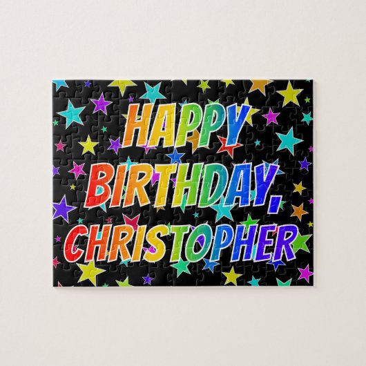 "CHRISTOPHER" voornaam, geun "HAPPY BIRTHDAY" Legpuzzel (Horizontaal)