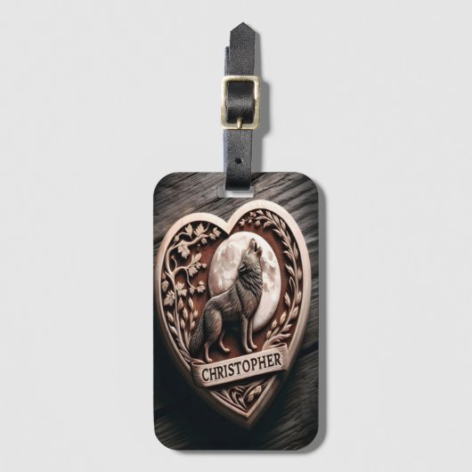 Christopher Wolf Howling op Maan in Hart Bagagelabel (Voorkant (verticaal))