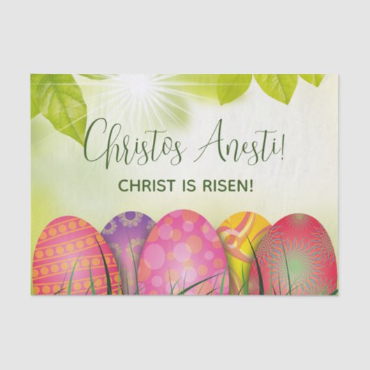 Christos Anesti! Christus is Risen! Pascha Eggs Su Tissuepapier (Voorkant)
