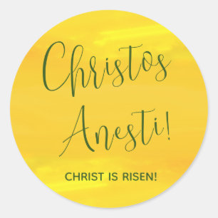 Christos Anesti! Christus is Risen! Yellow Classic Ronde Sticker