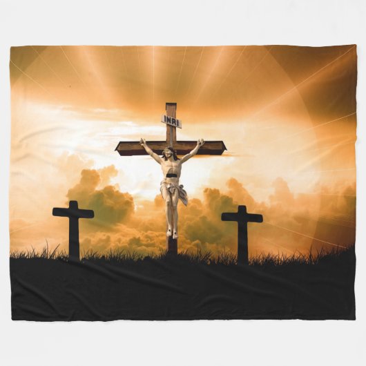 CHRISTUS AAN HET KRUIS FLEECE DEKEN (Voorkant (Horizontaal))