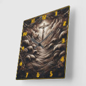 Christus aan het kruis te midden van golven en ber vierkante klok (Hoek)