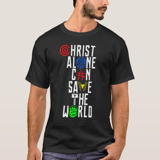 Christus alleen kan de wereld redden t-shirt (Voorkant)