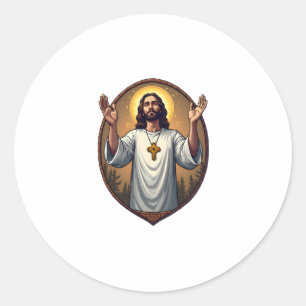 Christus Alpha Omega Gegraveerd Wit Shirt 2 Ronde Sticker