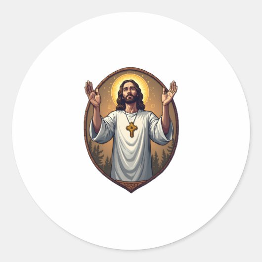 Christus Alpha Omega Gegraveerd Wit Shirt 2 Ronde Sticker (Voorkant)