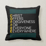Christus biedt vergeving aan iedereen overal kussen<br><div class="desc">Ben je een koffie en Jezus minnaar? Dit is een verplicht shirt voor alle christenen die van koffie houden. Het verenigen van alle fransen geduwde,  langzame aanrijzende hulpverleners. cappuccino ,  espresso ,  americano ,  macchiato ,  mocha .</div>