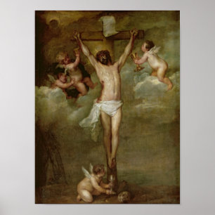 Christus bijgewoond door engelen die krijtsen vast poster