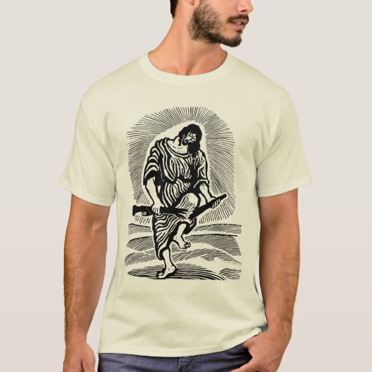 Christus breekt de Pistool Woodcut Art T-shirt (Voorkant)