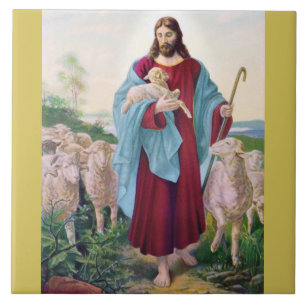 Christus De goede Shepherd Bernard Plockhorst 1878 Tegeltje