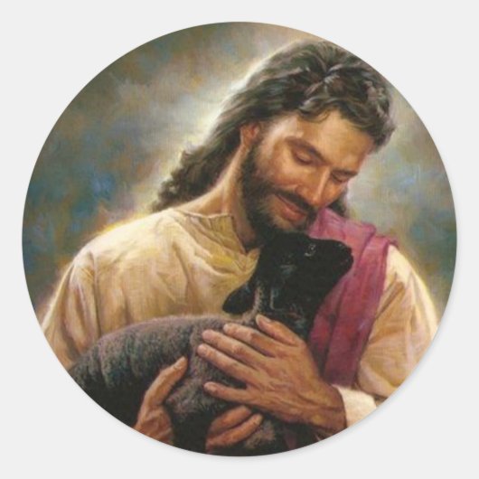 Christus De Goede Shepherd Ronde Sticker (Voorkant)
