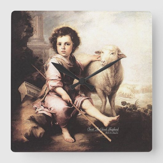 Christus De Goede Shepherd Vierkante Klok (Voorkant)