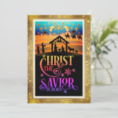 "Christus de Heiland is Geboren" Kerstmis Feestdagenkaart (Staand voorkant)